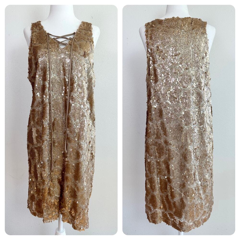 Gianni Bini Gold Sparkle Sequin Shift Dress size Large